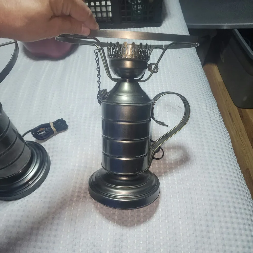 VINTAGE PEWTER COLOR EUC ELECTRIC LAMPS HURRICANE LAMPS SET OF 2 NO GLOBES